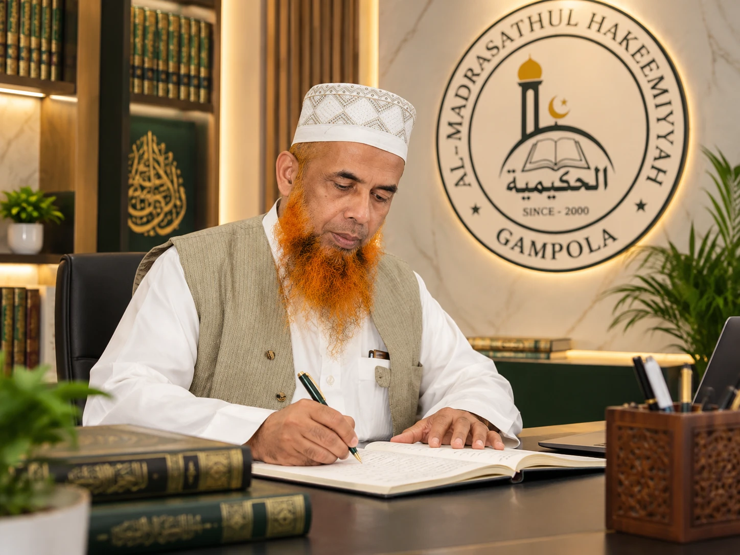 Al-Haj Maulavi D. M. Hussaindeen, Principal, at his desk